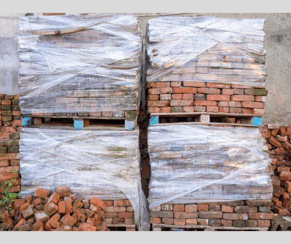 bricks wrapped on pallets